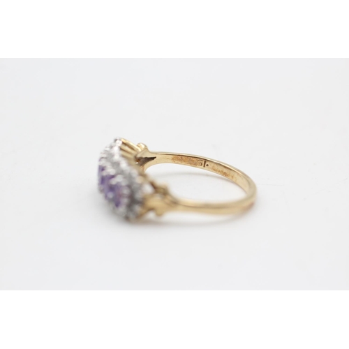 47 - 9ct gold amethyst diamond fancy halo ring (2.6g) Size M