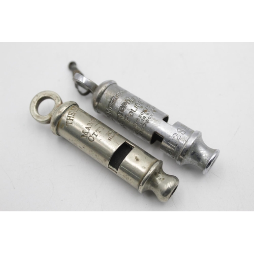 59 - 2 x Vintage WHISTLES Working Inc Hudson Metropolitan, Mitchell Manchester Police