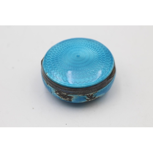 60 - Antique .925 STERLING SILVER Blue Guilloche Enamel Vanity Compact / Box  (34g)