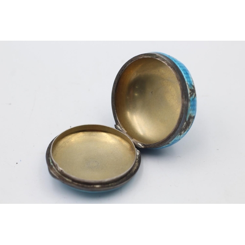 60 - Antique .925 STERLING SILVER Blue Guilloche Enamel Vanity Compact / Box  (34g)