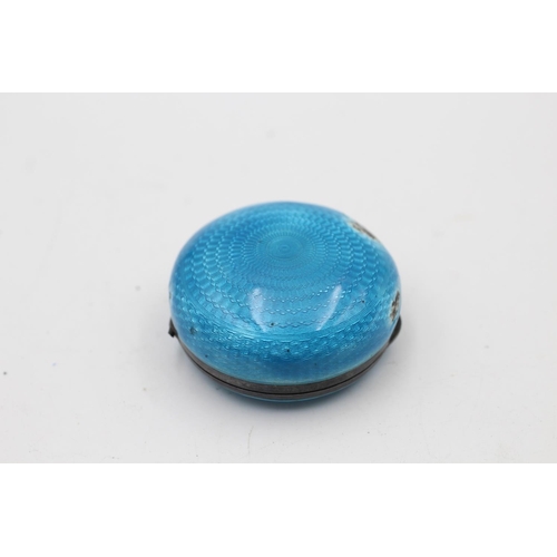 60 - Antique .925 STERLING SILVER Blue Guilloche Enamel Vanity Compact / Box  (34g)
