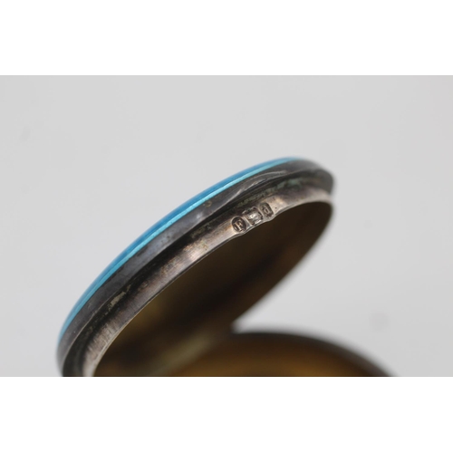 60 - Antique .925 STERLING SILVER Blue Guilloche Enamel Vanity Compact / Box  (34g)