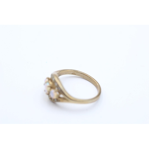 12 - 9ct gold vintage opal and diamond halo ring (2.3g) Size K