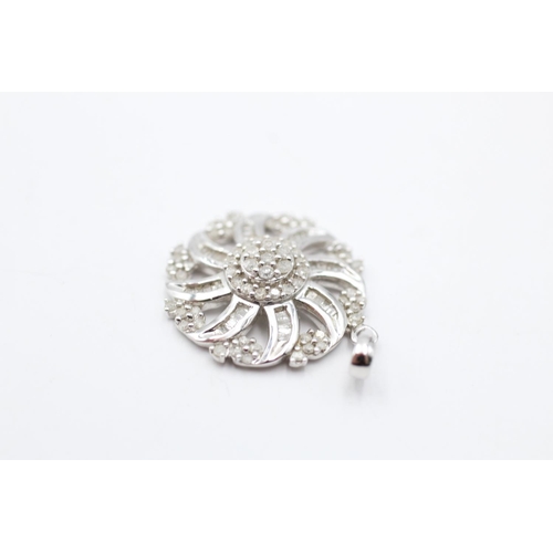 19 - 9ct white gold vintage diamond set sunburst pendant (2.6g)