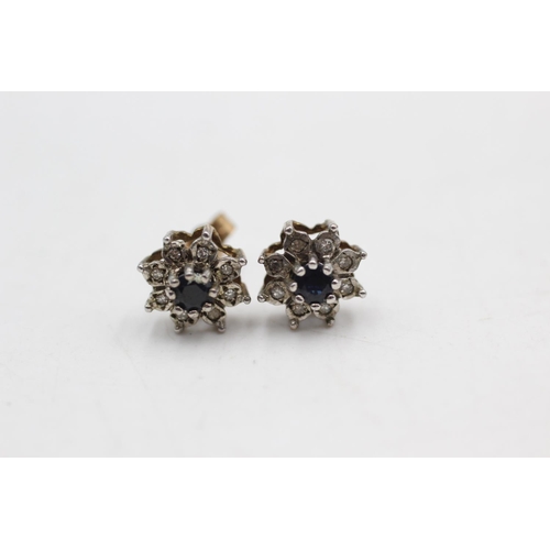 34 - 9ct gold sapphire & diamond stud earrings (1.5g)