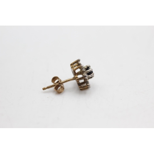 34 - 9ct gold sapphire & diamond stud earrings (1.5g)