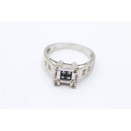 52 - 9ct white gold vintage diamond and sapphire set square ring (3.5g) Size O
