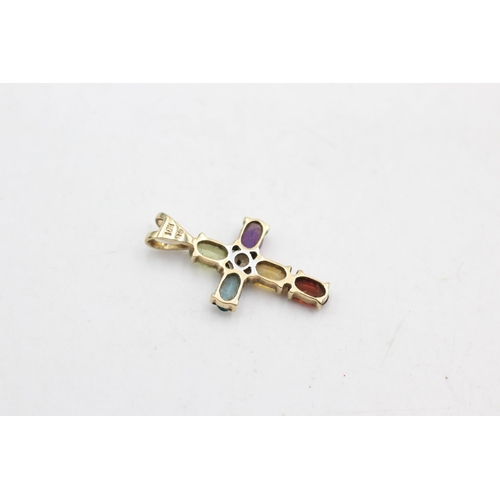 53 - 2 x 9ct gold cross pendants inc. Diamond, peridot, topaz, amethyst (2.2g)
