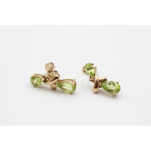 9 - 9ct gold vintage peridot drop stud earrings (2.4g)