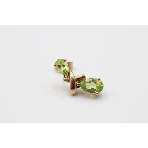 9 - 9ct gold vintage peridot drop stud earrings (2.4g)