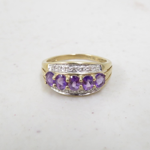 35 - 9ct gold vintage amethyst and diamond dress ring (2.4g) size N