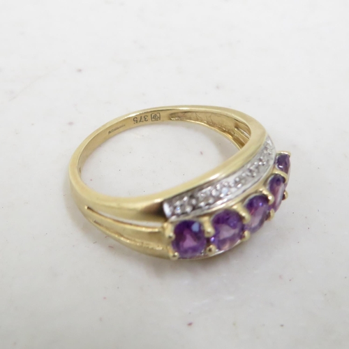 35 - 9ct gold vintage amethyst and diamond dress ring (2.4g) size N
