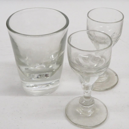 102 - Antique heavy based rummer glass and 2x early sherry glasses