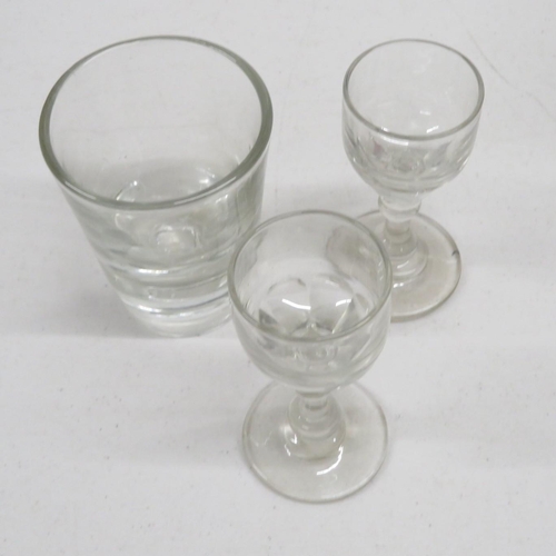 102 - Antique heavy based rummer glass and 2x early sherry glasses