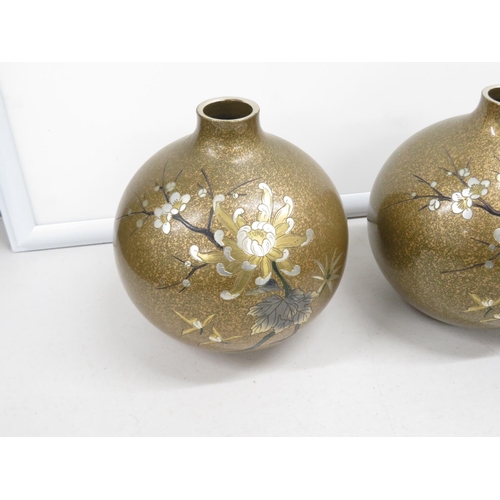 109 - Pair of Japanese metal vases onion shaped 7