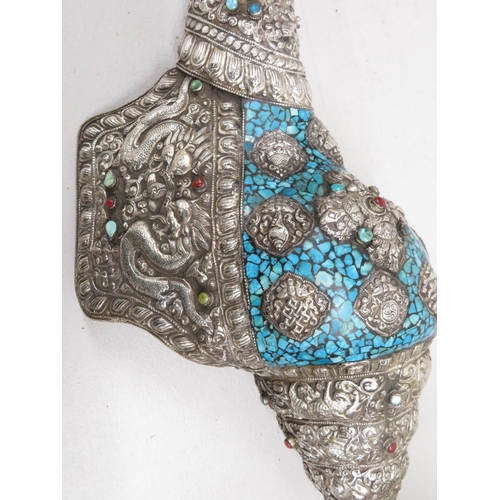 163 - Large silver and turquoise conch 21