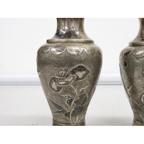 164 - Pair of Chinese silver vases 232.6g total weight and 6