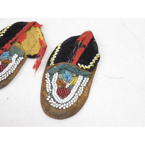 165 - Original antique set of children's moccasins with vintage beadwork - possibly Sioux Indian