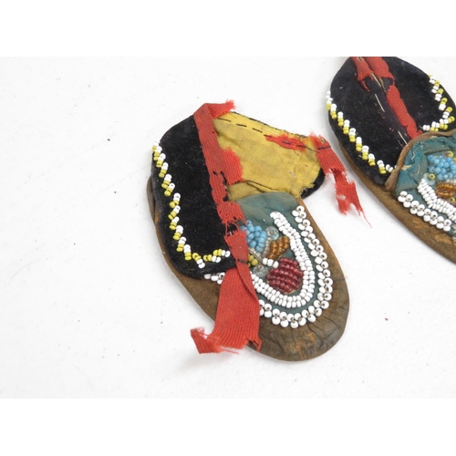 165 - Original antique set of children's moccasins with vintage beadwork - possibly Sioux Indian