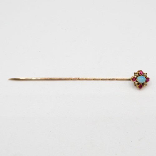 183 - Antique opal ruby and seed pearl pin in 15ct gold