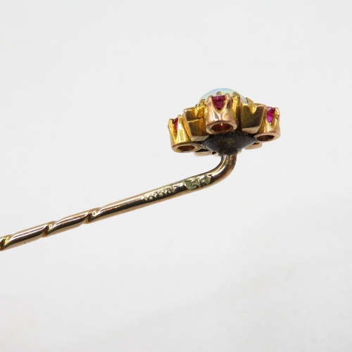 183 - Antique opal ruby and seed pearl pin in 15ct gold