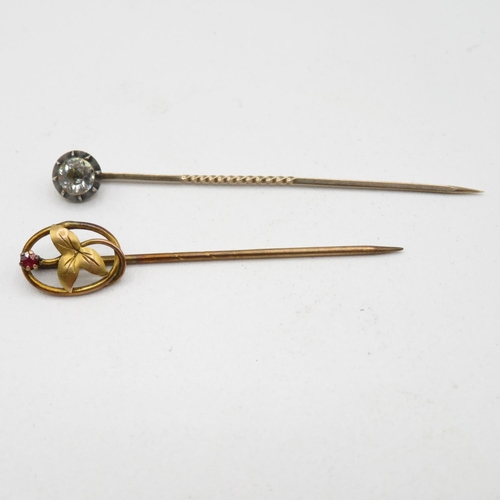 185 - 2x antique gold stick  pins