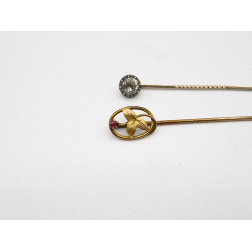 185 - 2x antique gold stick  pins