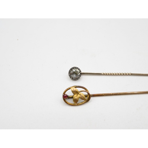 185 - 2x antique gold stick  pins