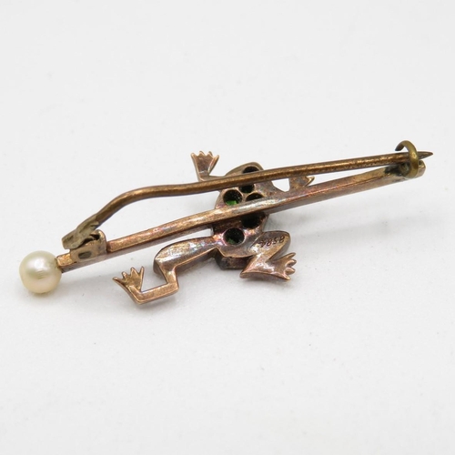 187 - Antique gold, green garnet and ruby frog brooch