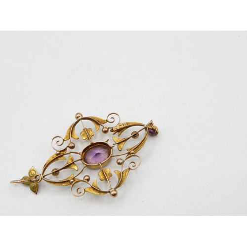 199 - 9ct antique amethyst and seed pearl pendant boxed