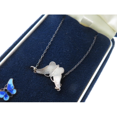 23 - Stratton silver enamelled butterfly necklace with matching earrings boxed