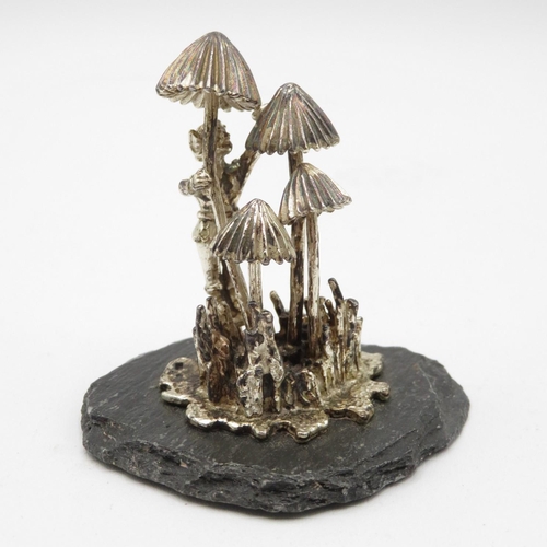 260 - HM London silver fairy with mushrooms on slate base 2