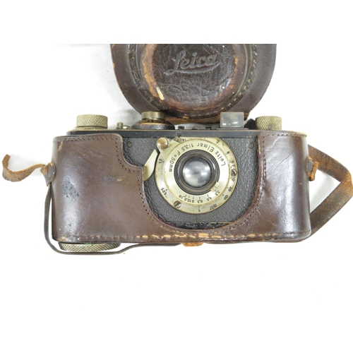 266 - Leica early Mk1camera with Leitz Elmar lens and original leather case