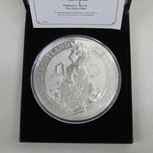 277 - 2019 Queen's Beasts 10oz pure silver coin Unicorn of Scotland with case and certificate