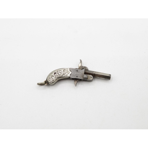 293 - Miniature 45mm small flintlock pistol fully working