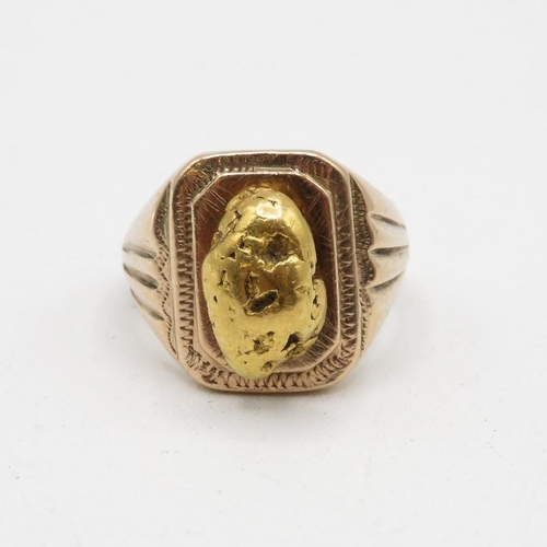 295 - High carat gold signet ring with 18mm natural gold nugget attached to front with total weight of 11.... 