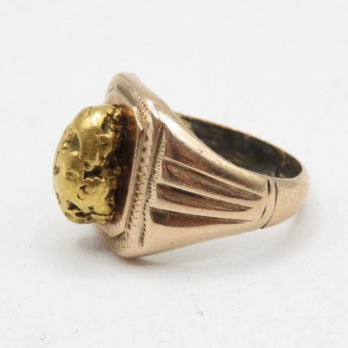 295 - High carat gold signet ring with 18mm natural gold nugget attached to front with total weight of 11.... 