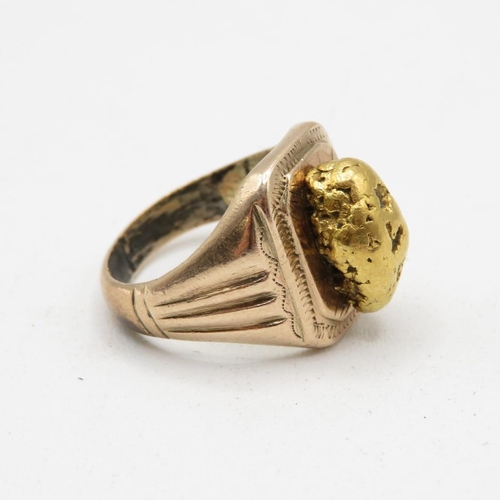 295 - High carat gold signet ring with 18mm natural gold nugget attached to front with total weight of 11.... 