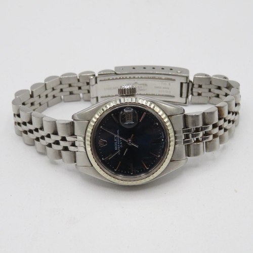 297 - Ladies Rolex Oyster perpetual date automatic Jubilee stainless steel bracelet blue dial - spares or ... 