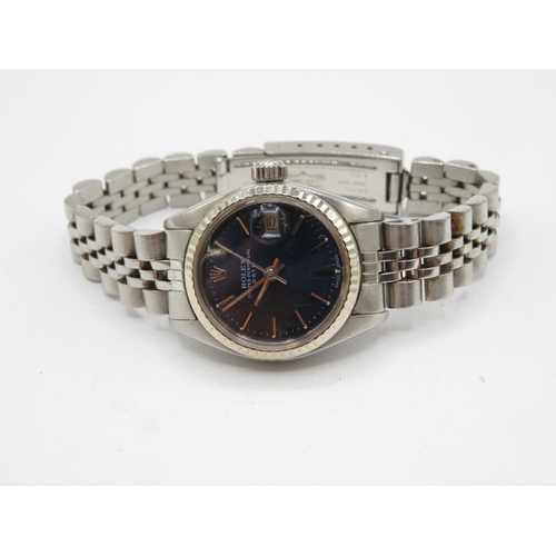 297 - Ladies Rolex Oyster perpetual date automatic Jubilee stainless steel bracelet blue dial - spares or ... 