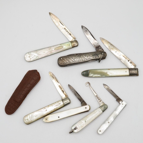 40 - 7x Mother of Pearl and silver bladed HM penknives