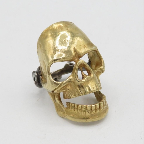 1 - Large Masonic antique gold and silver skull ring memento mori  18.3g size T