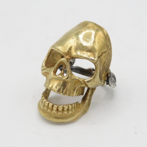 1 - Large Masonic antique gold and silver skull ring memento mori  18.3g size T