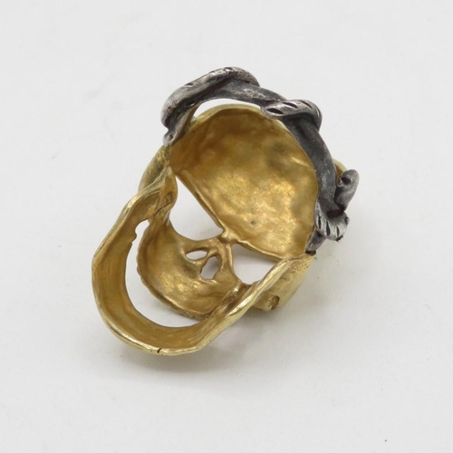 1 - Large Masonic antique gold and silver skull ring memento mori  18.3g size T