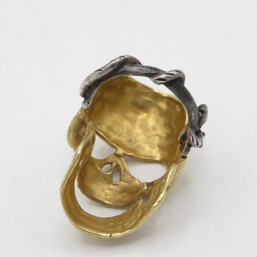 1 - Large Masonic antique gold and silver skull ring memento mori  18.3g size T