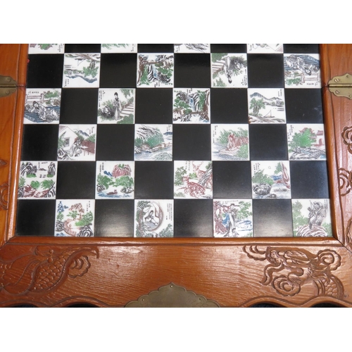 107 - Chinese chess set with drawer for pieces, folds out to play