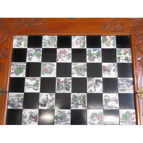 107 - Chinese chess set with drawer for pieces, folds out to play