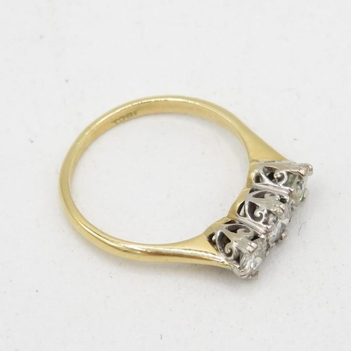 18 - Three stone 18ct gold ring, middle stone is 4.7mm to outside stones 4.5mm each approx 1ct size N  3g