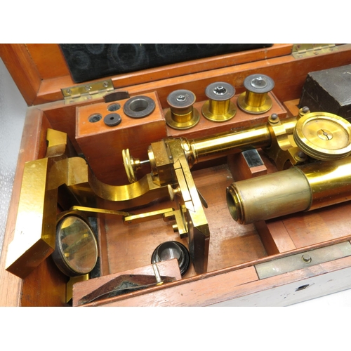 181 - Brass SEIBERT microscope with spare lenses in wooden box