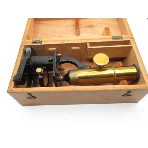 182 - Miniature brass unnamed microscope boxed